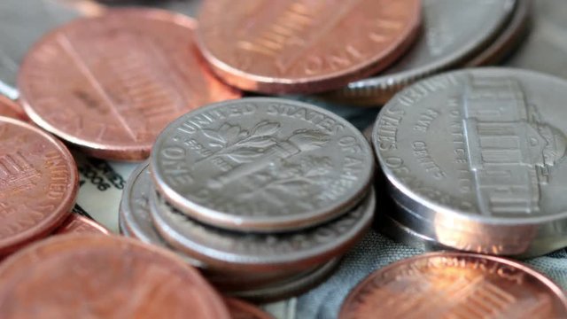 Scattered Pile Of Banknotes And Coins.&nbsp;Shot Slider.