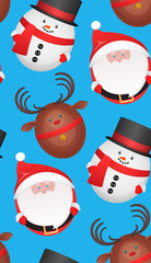Festive seamless texture with toys reindeer, Santa Claus, snowman. Vector background for your creativity