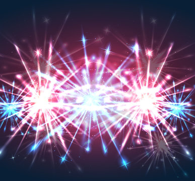 Illustration with bright holiday fireworks. Vector element for your creativity