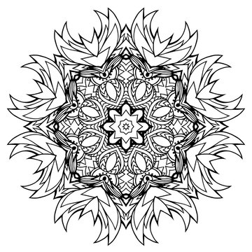 Round doodle mandala with petals. Coloring for adults. Vector element for your creativity