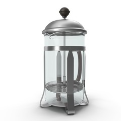 Empty French Press Coffee or Tea Maker isolated on white. 3D illustration