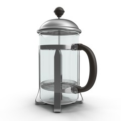 Empty coffee press on white. 3D illustration