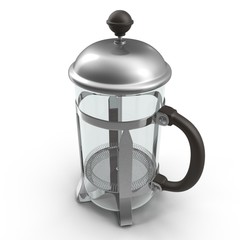 Empty French Press Coffee or Teapot on white. 3D illustration