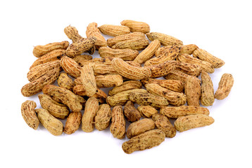 peanuts seeds in basket isolated on white background
