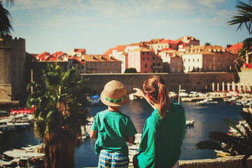 mother and son looking at Dubrovnik, Croatia