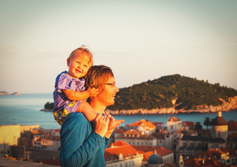 father and little daughter travel in Dubrovnik, Croatia
