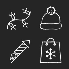 Christmas and New Year chalk icons set