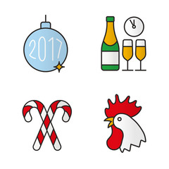 New Year celebration color icons set