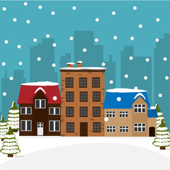 Obraz na płótnie Canvas Winter town. Christmas cityscape. New year and Xmas holidays design.