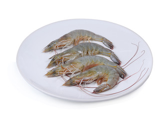 fresh shrimp/prawn in the white plate isolated on white backgrou