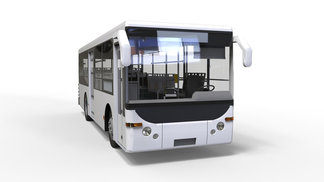 Small Urban White Bus On A White Background. 3d Rendering.