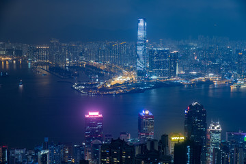 Hong Kong, China skyline panorama from across Victoria Harbor. Hong Kong city skyline view from...