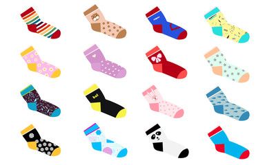 Flat Chlid Design Colorful short Socks Set Vector Illustration