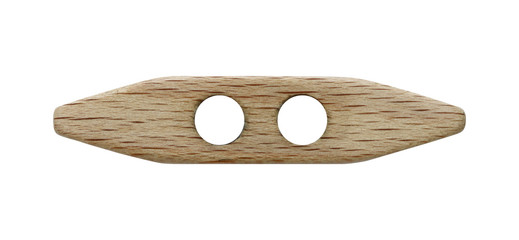 Wooden button on white background
