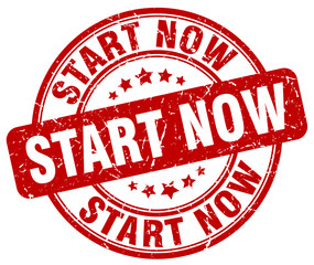 start now red grunge stamp