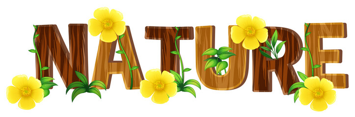Font design for word nature with yellow flowers © GraphicsRF