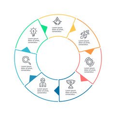 Circular chart, diagram with 7 steps, options. Vector design element.