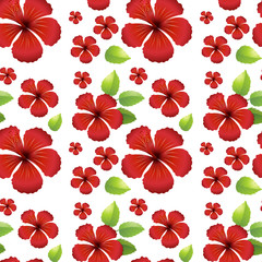 Seamless background design with red hibicus flowers