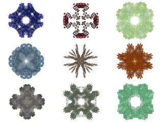 Set of different colored patterns on an abstract fractal