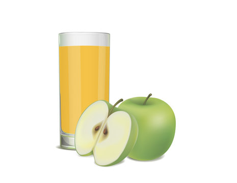 illustration of juice and fresh apples on white background