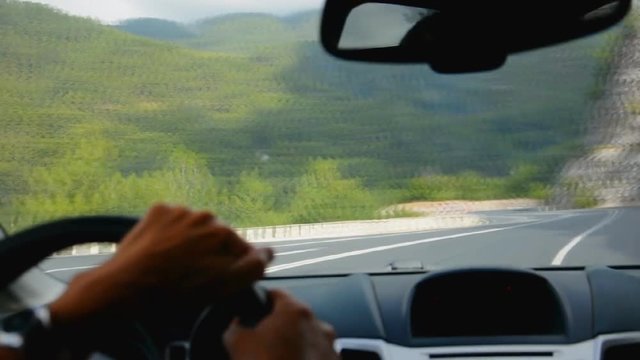 View from a windshield of a car