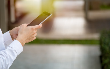 Close up mobile phone in girl hand