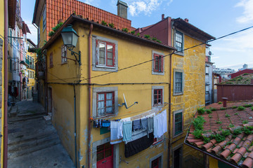 Living houses in the old town of Porto, Portugal.