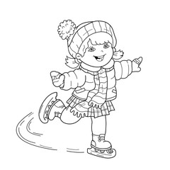 Coloring Page Outline Of cartoon girl skating. Winter sports. Coloring book for kids