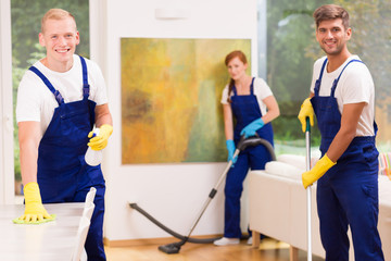 Cleaners cleaning modern apartment