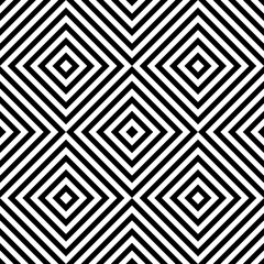 Fototapeta premium Abstract vector seamless op art pattern with rhombus. Monochrome graphic black and white ornament. Striped optical illusion repeating texture.