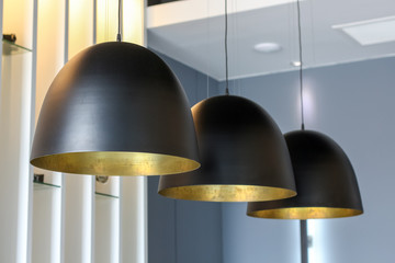 close up hanging black ceiling lamp decoration luxury style