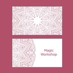 Templates of business card with color ornament mandala for print or website.Vector illustration. Card template for print.