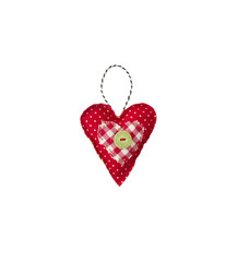 hand made textile heart. Textile handicraft on a white background. Valentines Day, Wedding composition with hearts.