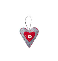 hand made textile heart. Textile handicraft on a white background. Valentines Day, Wedding composition with hearts.