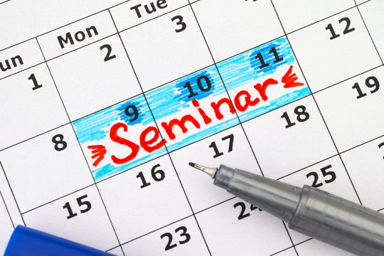 Reminder Seminar in calendar with blue pen