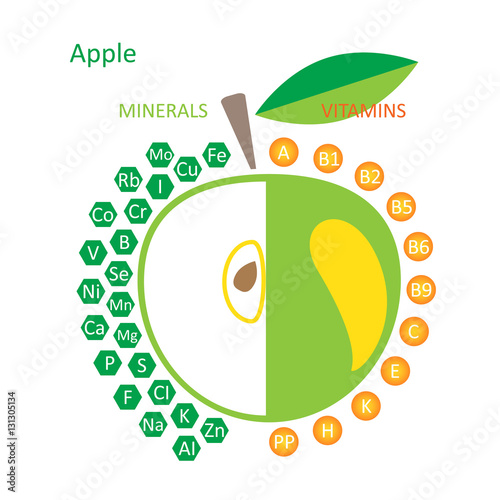 "Mineral and vitamin composition of apple. Infographics. Vector