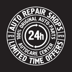 Fototapeta premium Auto Repair Shops Badge template. Car service label, emblem vector illustration.
