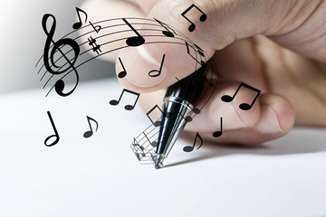 mano, scrivere, musica, suonare, comporre