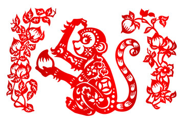 Zodiac Sign for Year of Monkey, The Chinese traditional paper-cut art
