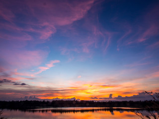 sunset at the lagoon,with the beautiful cloud and twilight