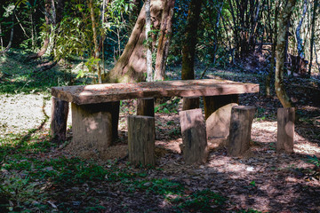 Old wood long table in the garden