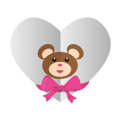 heart with teddy bear and bow icon image vector illustration design 