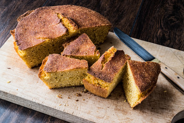 Turkish Cornbread / Misir Ekmegi on wooden surface.