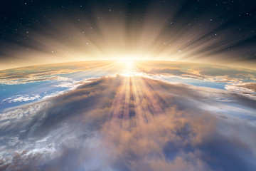 Fototapeta premium Planeta Ziemia ze spektakularnym zachodem słońca. . „Elementy tego zdjęcia dostarczone przez NASA”