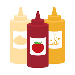 mayonnaise ketchup mustard sauce bottle fast food related icon image vector illustration design 
