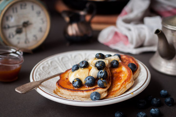 Pancakes with Mascarpone and Blueberries