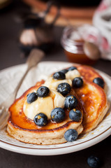Pancakes with Mascarpone, Honey and Blueberries