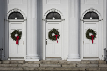 Colonial Church Doors at Christmas Time