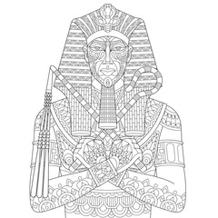 Stylized cartoon ancient egyptian pharaoh, isolated on white background. Freehand sketch for adult anti stress coloring book page with doodle and zentangle elements.