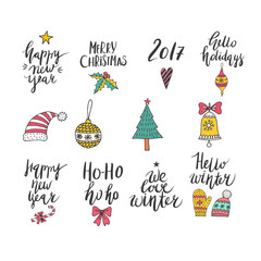 Christmas and New Year card design elements.